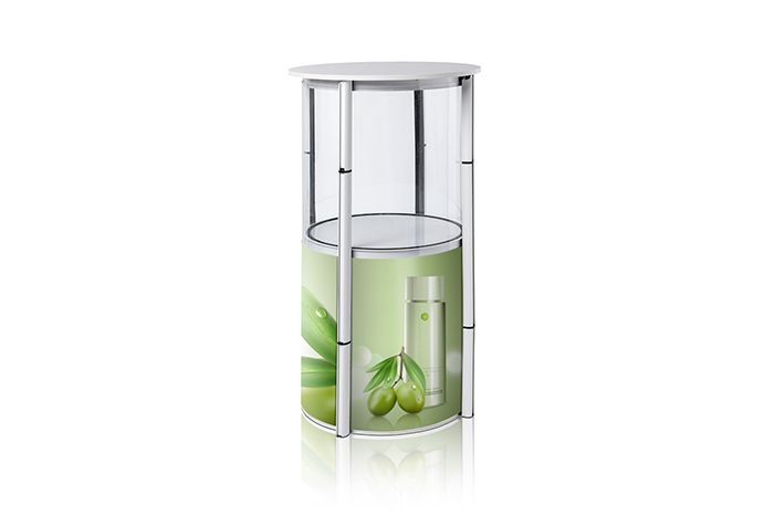 Bedruckbare Messetheke Twist im edlen Design Runde Messetheke Twist mit individuellem Druck