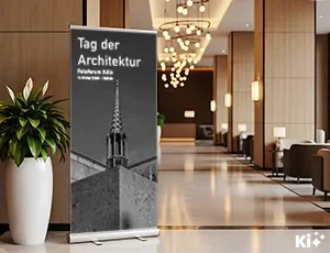 Rollup Budget von Mydisplays.net auf Tagungen und Konferenzen als Event-Banner eingesetzt