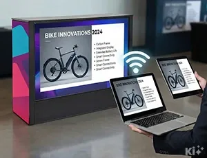 Digitale Theke mit kabelloser Bildschirmübertragung von Laptop und Tablet auf das Display