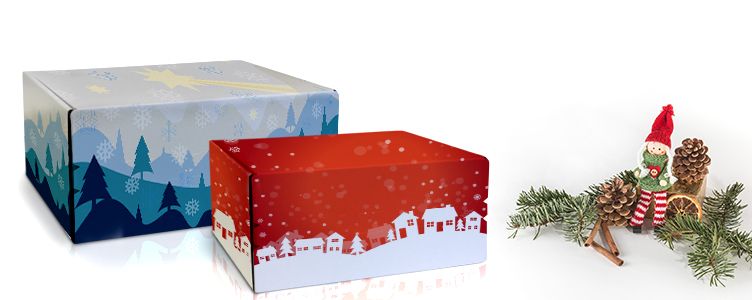 Geschenk- & Versandboxen mit Weihnachtsmotiv bedrucken