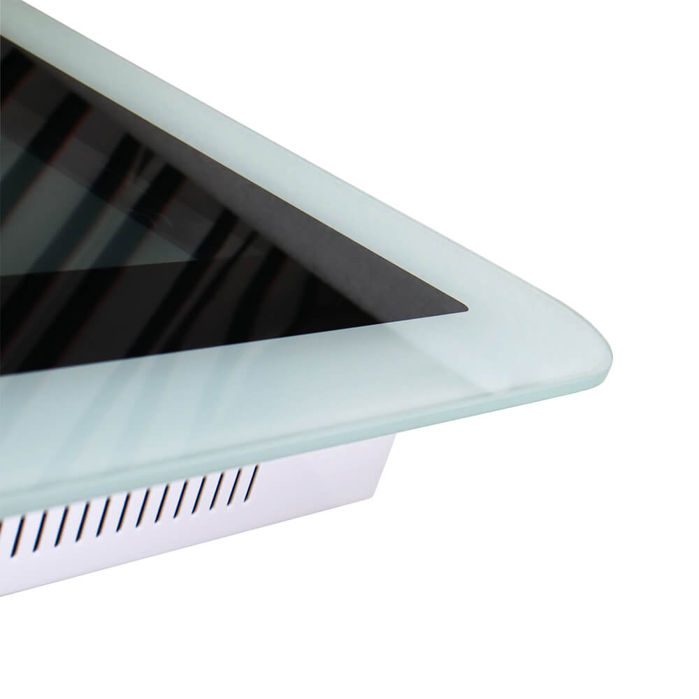 Digitaler Infoterminal mit eleganter Glasplatte mit weißem Rand