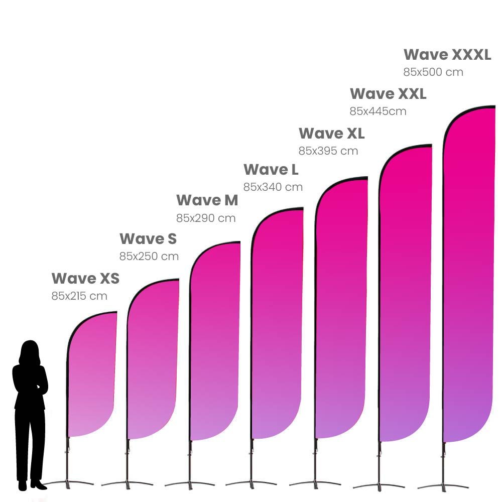 Größenverhältnis der Beachflag Wave | Werbefahne in Größen bis 500cm