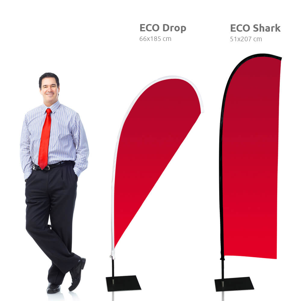 Größerverhältnis der Beachflag Eco Shark und Drop