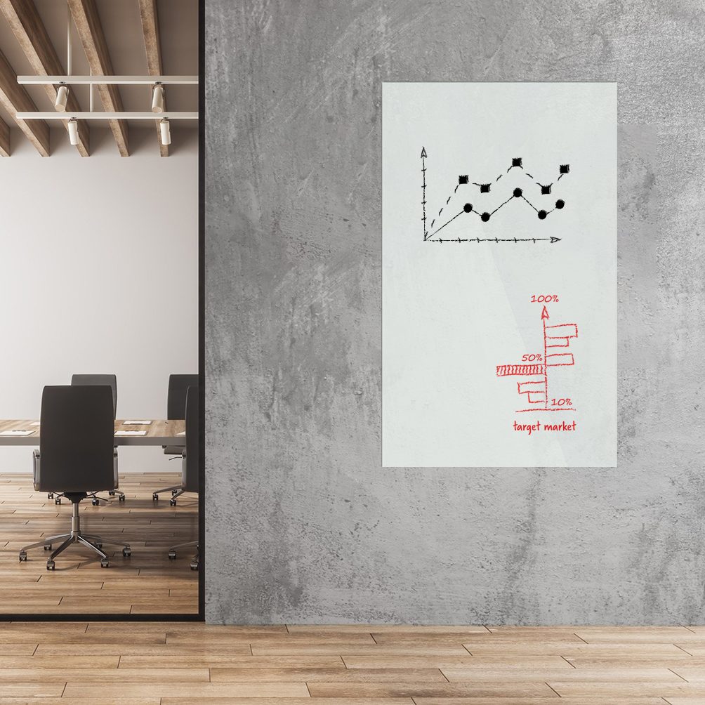 Glas Whiteboard Design - Vertikal montiert