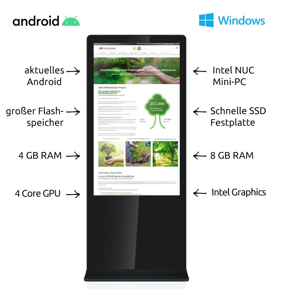 Digital Signage Stele Evo - Wählen Sie ihr System - Android oder Windows