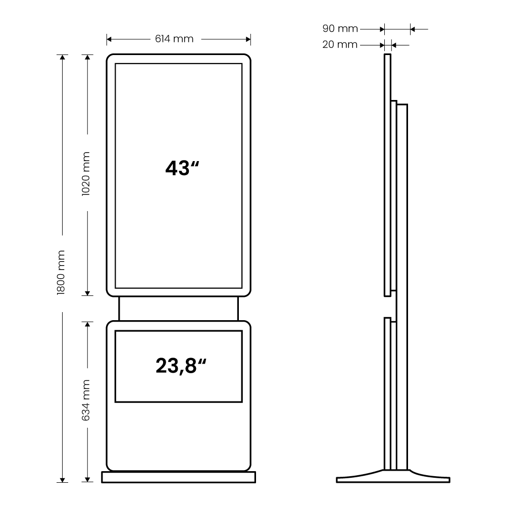 Digital Signage Stele Swivel - Abmessungen