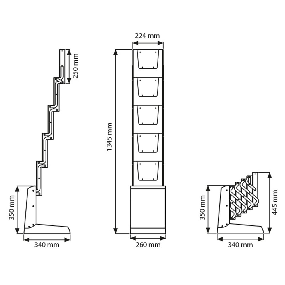 Prospektständer faltbar - Abmessungen in der Übersicht