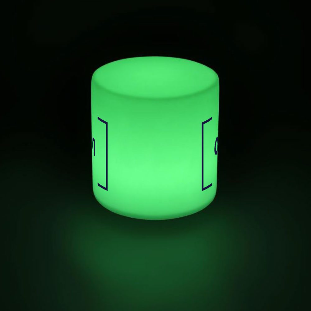 LED Sitzhocker rund mit Branding auf Vorder- & Rückseite