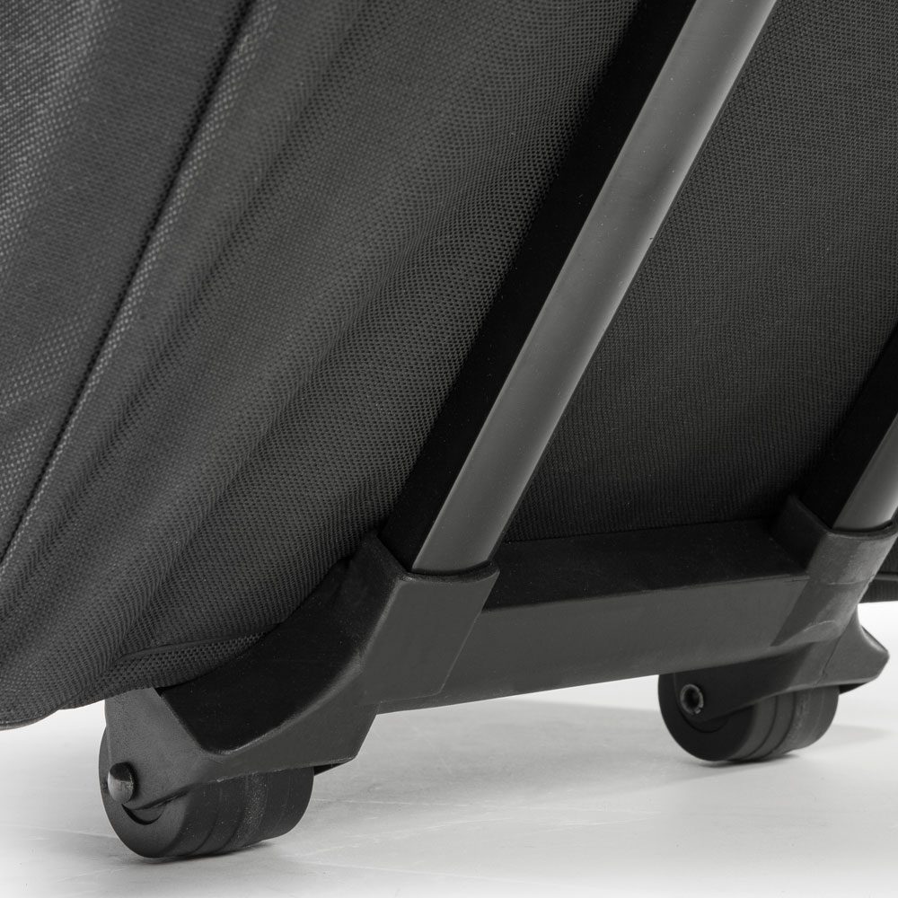 Textilfaltdisplay Koffer Detailansicht Räder
