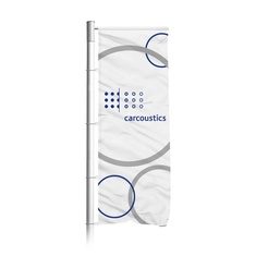 [MYD51450] Fahne (100 cm x 300 cm, Fahnenstoff 110g/m² B1 (OEKO‐TEX®), Zuschnitt, Ohne Ausleger, Links, Mastseite mit Band & Karabiner, Nur an der Mastseite, Weiß, Basis Datencheck, gratis (grundlegende Druckdatenkontrolle))