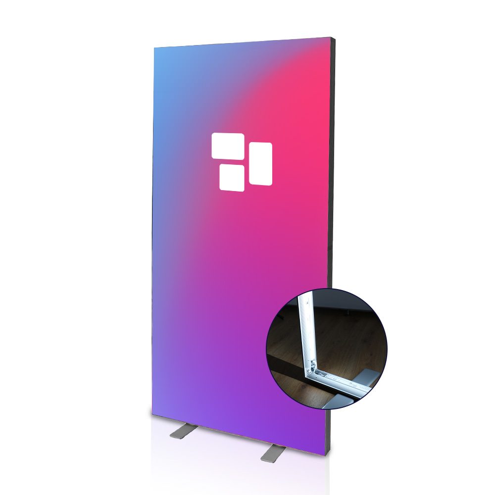 LED Textilspannrahmen Lite (100 cm x 200 cm Lite, Backlightstoff, Silikon-Flachkeder (Gummilippe), Einseitig, Rückseite mit Blockoutstoff bespannt, Nähen, Zuschnitt, Basis Datencheck, gratis (grundlegende Druckdatenkontrolle))