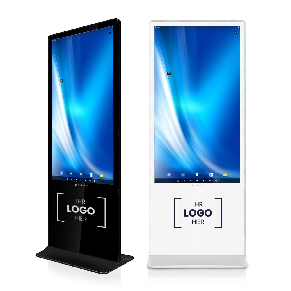 [myd23412] Digital Signage Stele Touch Android (43" Zoll / Weiß / Gesamtsystem: 64 x 180 x 4 cm (BxHxT), Android 13 Media Player, Ohne, Foliendruck / Motiv unterhalb des Displays, Ohne Hardcase, Zuschnitt, W1 Konfektion & Verpacken, Basis Datencheck, gratis (grundlegende Druckdatenkontrolle))