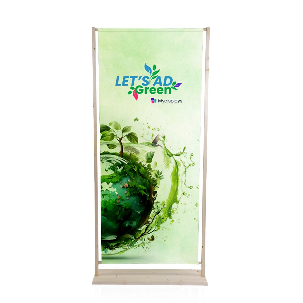 Bannerdisplay Alpenholz (Zuschnitt, Nähen, W1 Konfektion & Verpacken, Basis Datencheck, gratis (grundlegende Druckdatenkontrolle))