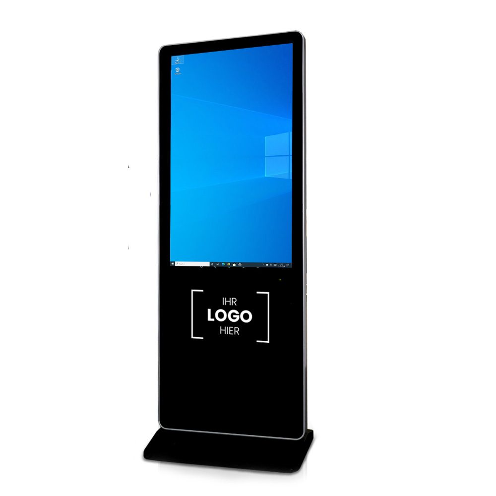[myd66600] 4K UHD Signage Stele (43“ Zoll / Schwarz / Gesamtsystem:  180 x 64 x 4 cm  (BxHxT), Foliendruck / Motiv unterhalb des Displays, NUC - i5-12450H CPU, 2x 8GB RAM, 512GB SSD inkl. Win11 Pro, Zuschnitt, W1 Konfektion & Verpacken, Ohne Hardcase)