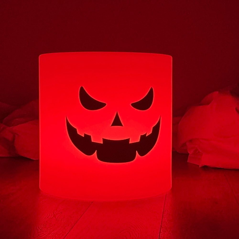 [myd23390.10] LED Sitzhocker rund Kürbis-Lampe (Foliendruck, Kürbis-Gesicht: Klassisch, W1 Konfektion und Verpacken)