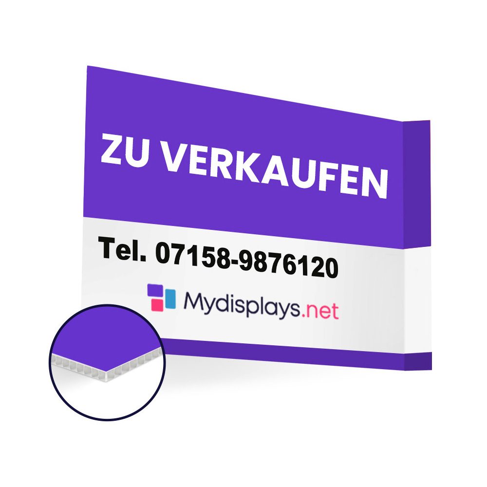 ​Maklerschild (2,5 mm starke Hohlkammerplatte, Doppelseitiges Klebeband, Rechteckig (Platte), Konfektion & Verpacken (Platte), Paket S, Basis Datencheck, gratis (grundlegende Druckdatenkontrolle))