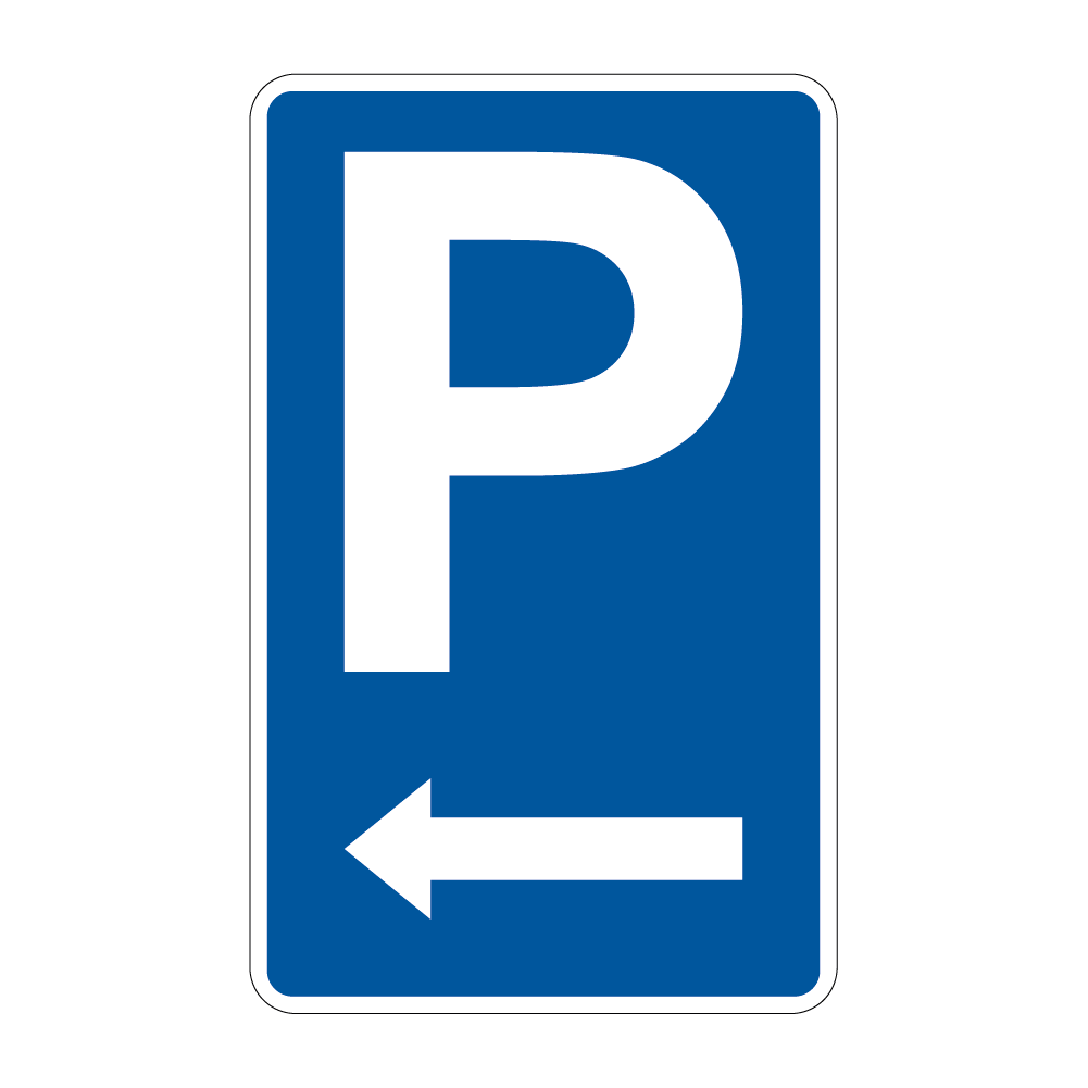 [myd91040] Parkplatz Schild - Parken links (3 mm Alu-Verbundplatte, weiß, Bohrungen mit min. 0.9 cm Ø, Zuschnitt (Platte), Konfektion & Verpacken (Platte))